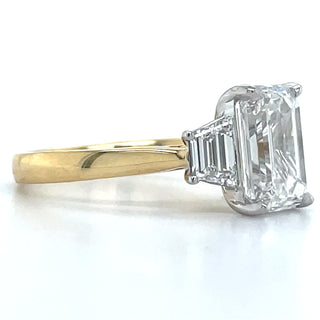 Edith - 18ct Yellow Gold 3.80ct Laboratory Grown Emerald Cut Diamond & Trapezoid Side Stone Engagement Ring