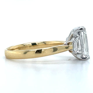 Edith - 18ct Yellow Gold 3.80ct Laboratory Grown Emerald Cut Diamond & Trapezoid Side Stone Engagement Ring