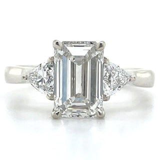 Wren - Platinum 2.47ct Laboratory Grown Emerald Cut Diamond & Trillion Side Stone Engagement Ring