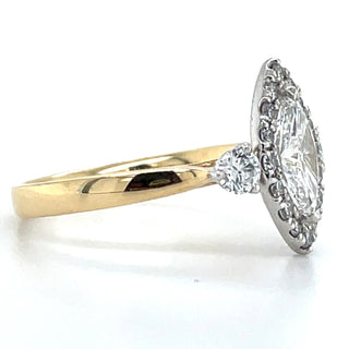 Beverly - 18ct Yellow Gold 1.33ct Laboratory Grown Marquise Halo With Round Side Stone Engagement Ring