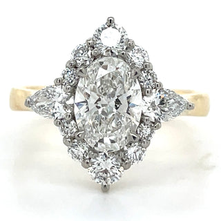 Gillian - 18ct Yellow Gold 1.86ct Laboratory Grown Oval Halo With Pear Side Stone Engagement Ring