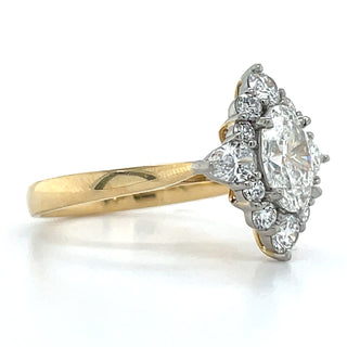 Gillian - 18ct Yellow Gold 1.86ct Laboratory Grown Oval Halo With Pear Side Stone Engagement Ring