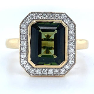 18ct Yellow Gold 2.55ct Earth Grown Green Tourmaline & 0.18ct Diamond Ring