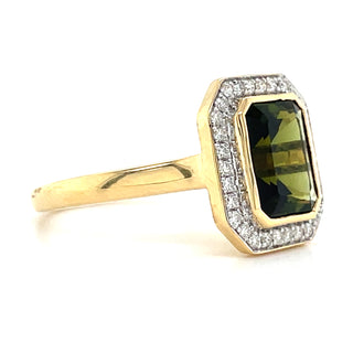 18ct Yellow Gold 2.55ct Earth Grown Green Tourmaline & 0.18ct Diamond Ring