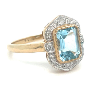 9ct Yellow Gold Blue Topaz and Diamond Ring