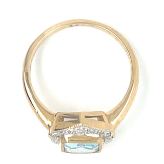 9ct Yellow Gold Blue Topaz and Diamond Ring