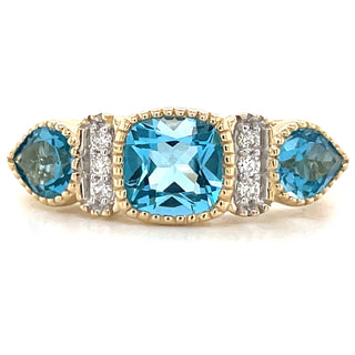 9ct Yellow Gold Earth Grown 1.59ct Blue Topaz & 0.06ct Diamond Ring