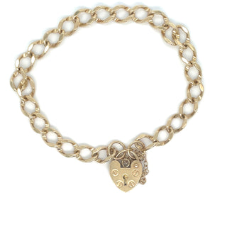 Vintage 9ct Yellow Gold Curb Link Heart Lock Bracelet