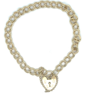 Vintage 9ct Yellow Double Link Heart Lock Bracelet