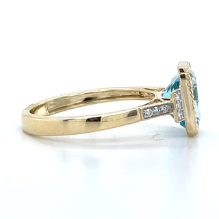 9ct Yellow Gold Earth Grown 2.47ct Blue Topaz & 0.07ct Diamond Ring