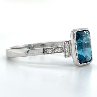 9ct White Gold Earth Grown 2.47ct London Blue Topaz & 0.07ct Diamond Ring