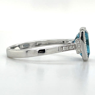 9ct White Gold Earth Grown 2.47ct London Blue Topaz & 0.07ct Diamond Ring