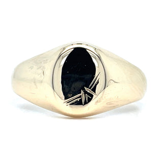 Vintage 9ct Yellow Gold Classic Engraved Oval Signet Ring
