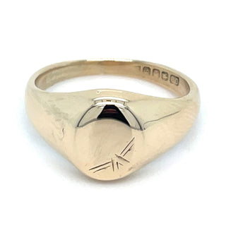 Vintage 9ct Yellow Gold Classic Engraved Oval Signet Ring