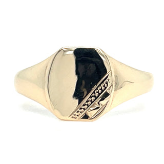 Vintage 9ct Yellow Gold Rectangular Detailed Signet Ring