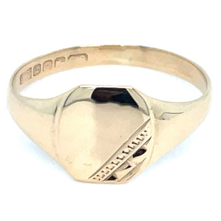 Vintage 9ct Yellow Gold Rectangular Detailed Signet Ring