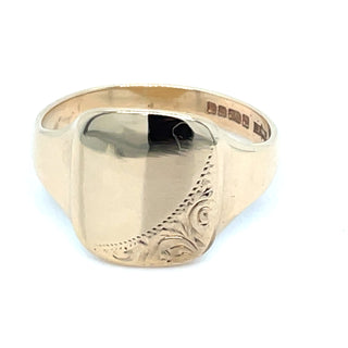 Vintage 9ct Yellow Gold Square Engraved Signet Ring