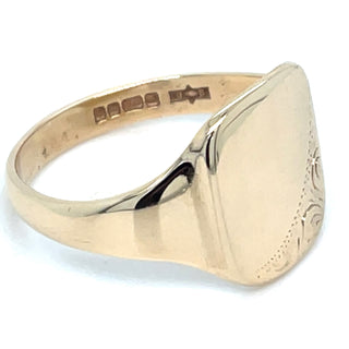 Vintage 9ct Yellow Gold Square Engraved Signet Ring