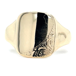 Vintage 9ct Yellow Gold Square Engraved Signet Ring