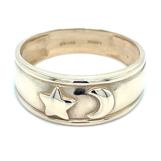 Vintage 9ct Yellow Gold Star and Moon Ring