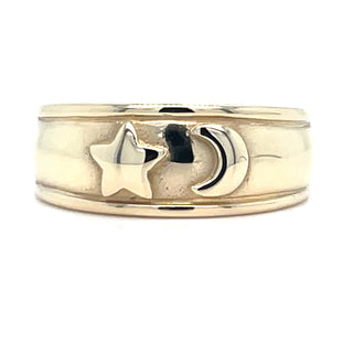 Vintage 9ct Yellow Gold Star and Moon Ring