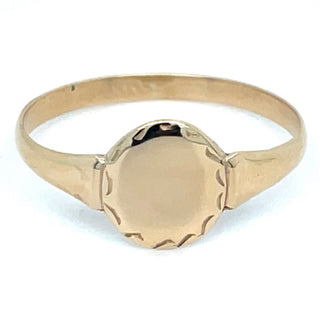 Vintage 9ct Yellow Gold Dainty Round Signet Ring