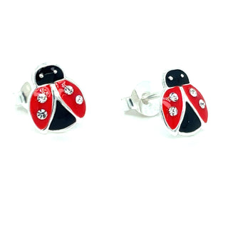 Sterling Silver Red an Black Ladybird Earrings