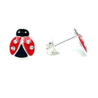 Sterling Silver Red an Black Ladybird Earrings