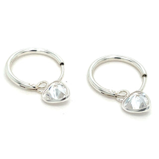 Children's Sterling Silver Hoops with Hanging Cz Heart