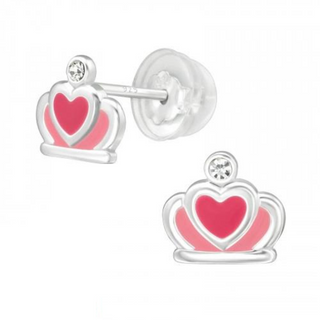 Premium Children's Silver Crown Ear Studs with Crystal