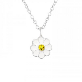 Children's Silver Daisy Necklace with Crystal