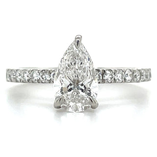 Frankie - Platinum Laboratory Grown 1.31ct Pear Solitaire Engagement Ring With Diamond Set Shoulders