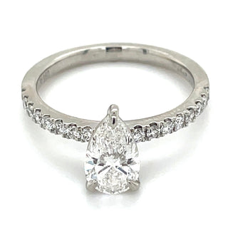 Frankie - Platinum Laboratory Grown 1.31ct Pear Solitaire Engagement Ring With Diamond Set Shoulders