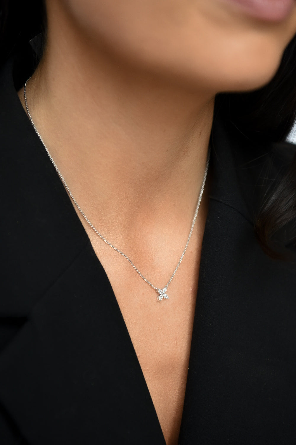 18ct White Gold Laboratory Grown Marquise Diamond Flower Pendant & Earring Bundle