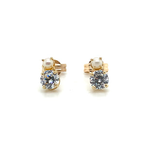9ct Yellow Gold Pearl And Cz Earring