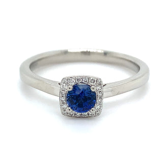 Platinum Round Sapphire & Diamond Halo Ring