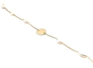 9ct Yellow Gold Baroque Pearl And Disc Bracelet