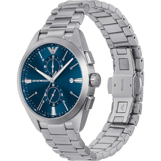 Emporio Armani - Silver Double Chronograph Blue Dial Watch