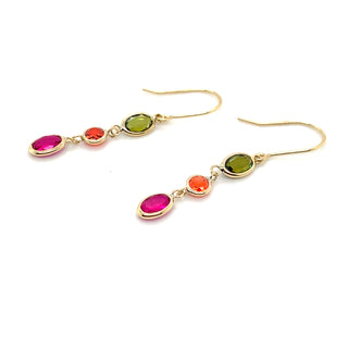 9ct Yellow Gold Multi Coloured Drop Earrings