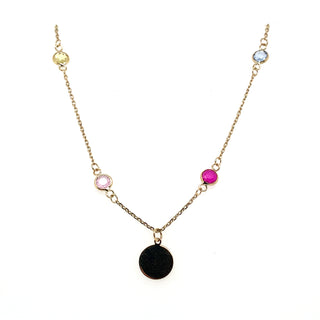 9ct Yellow Gold Multi Colour Gemstone And Disc Necklace