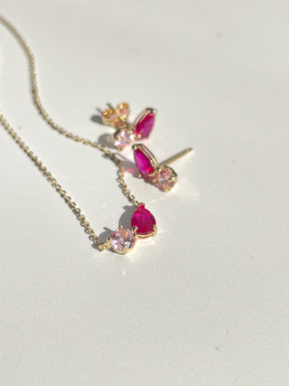 9ct Yellow Gold Toi Et Moi Ruby And Pink Cz Pendant