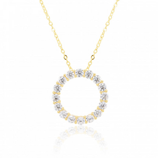 9ct Yellow Gold CZ Open Circle Pendant Necklace