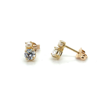 9ct Yellow Gold Pearl And Cz Earring