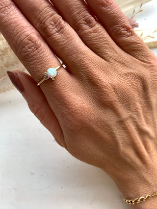 9ct Yellow Gold Opal Cz Ring