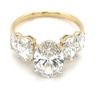 Riona - 14ct Yellow Gold 3.57ct Laboratory Grown Tapered Oval Five Stone Diamond Ring