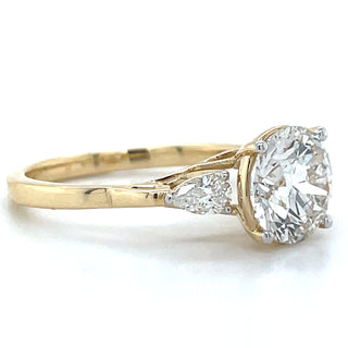 Emerie - 14ct Yellow Gold 1.91ct Round Brilliant Laboratory Grown Diamond & Pear Side Stone Engagement Ring