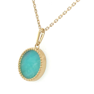 9ct Yellow Gold Oval Amazonite Pendant With Beaded Edge