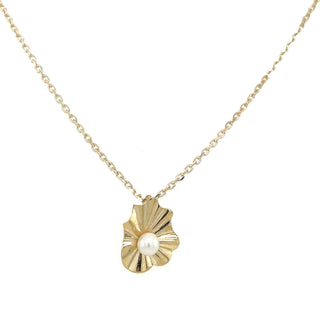 9ct Yellow Gold Crinkle With Pearl Necklace