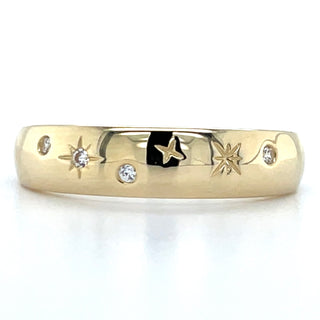 9ct Yellow Gold Scattered Star Set Cz Set Ring