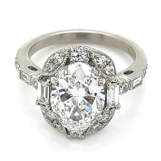 Isadora - Platinum 3.35ct Laboratory Grown Oval Deco Style Diamond Engagement Ring